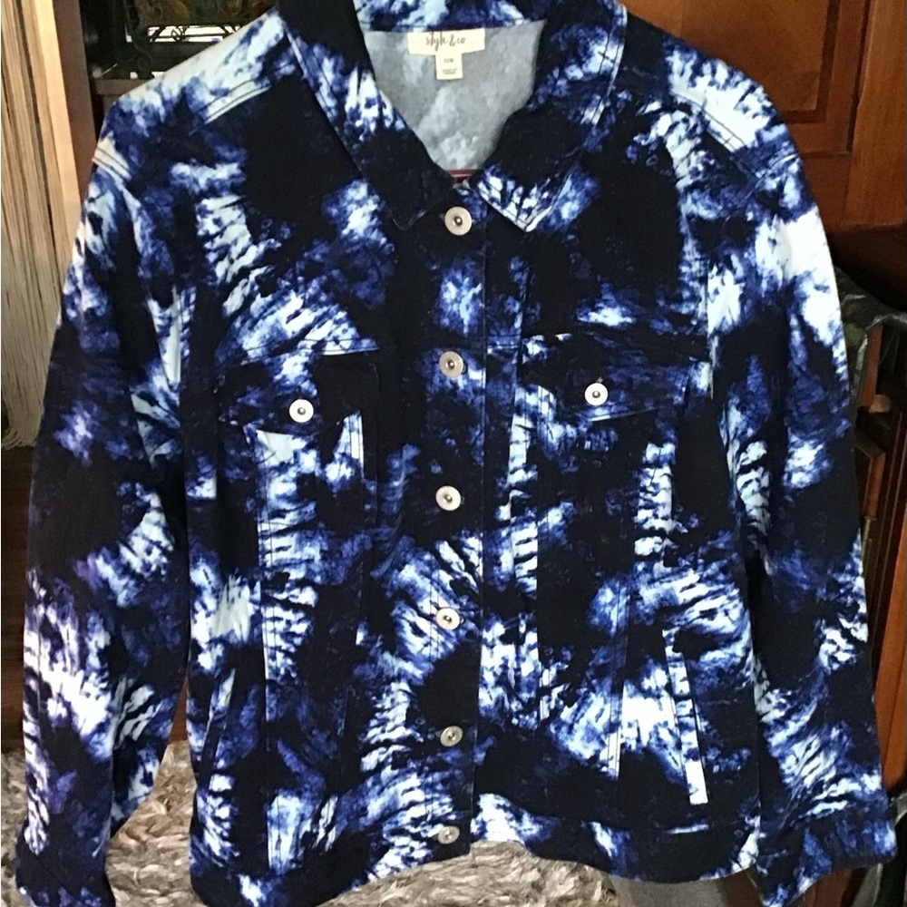 Tie-Dye Button-Up Jacket “Blue Splash” Women’s Sz 22W